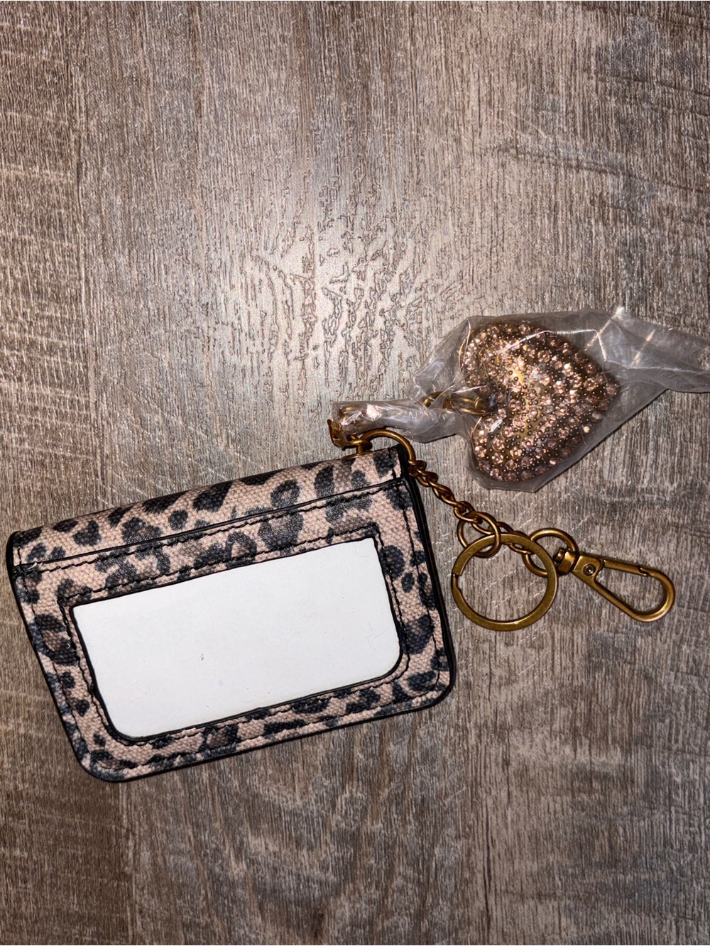 Steve Madden Animal Print Keychain Wallet Metal Rhinestone Heart Charm